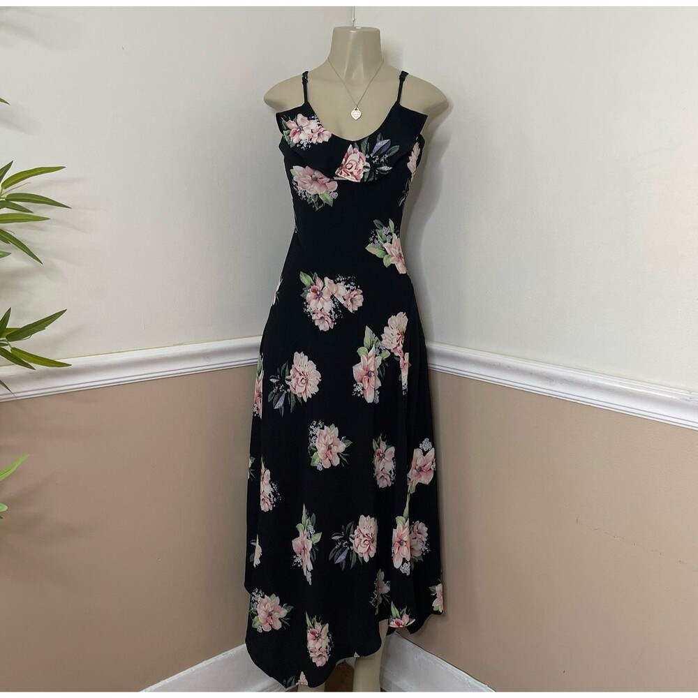 Cupio V Women's Neck Ruffle Floral Maxi Dress